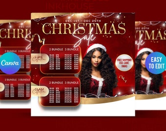 Christmas Hair Weave Sale  Deal | DIY Flyer Editable Canva Template |  Luxury Beauty |  Hair  | Extensions  | Hair Salon | Social Media