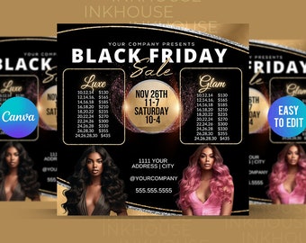 Black Friday Luxe Deal | DIY Flyer Editable Canva Template |  Luxury Beauty |  Hair  | Extensions | Hairstylist | Hair Salon | Social Media