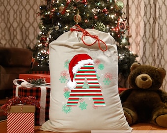 Santa Sack Designs | Christmas Santa Sack PNG JPG | Sublimation Santa Sack with Alphabet and snowflakes| Santa Sack Designs Instant Download