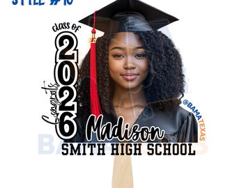 2026 personalized fan, custom handheld fan, graduation fans, graduation favors,2026 graduate, high school graduation, college grad,2026 grad