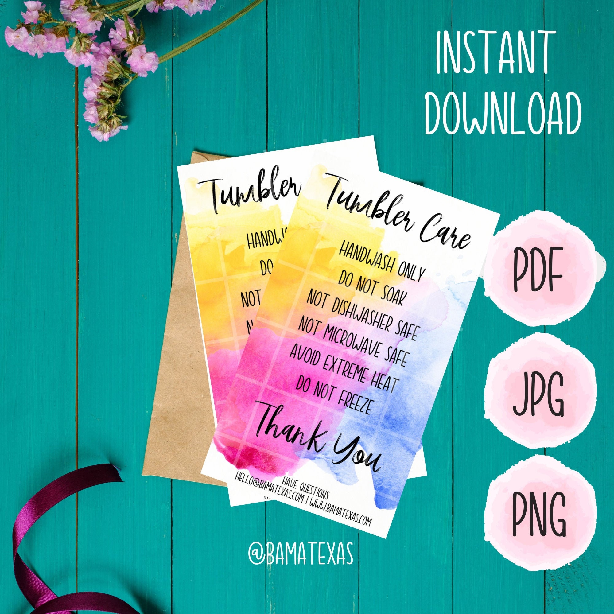 Printable Tumbler Care Cards, Skinny Tumbler Care Instructions, Cold Cup  Care Cards, Cup Care Cards Download, PDF & PNG 
