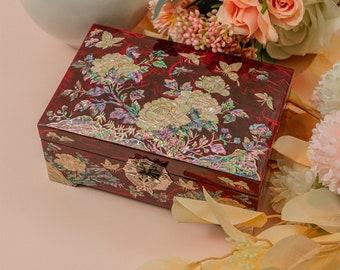 FEBRUARY MOUNTAIN Elegant Mother-of-Pearl Jewelry Box - Ideal Gift for Women, Birthday, Mother's Day, and Special Occasions