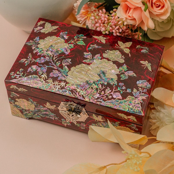 FEBRUARY MOUNTAIN Elegant Mother-of-Pearl Jewelry Box - Ideal Gift for Women, Birthday, Mother's Day, and Special Occasions
