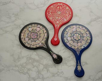 FEBRUARY MOUNTAIN Mother of Pearl Large Mirror with Handle for Women Unique Design Handmade Handheld Makeup Mirror Birthday Gifts for her