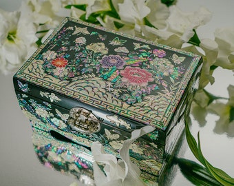 Handcrafted Mother of Pearl Jewelry Box with Two Layers and Lockable Storage - Jewelry Organizer and Display Case with Key Gifts for Women