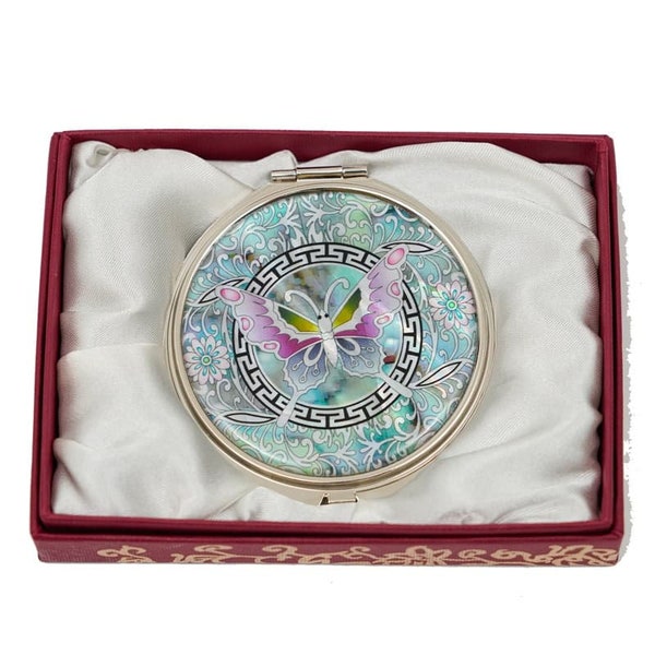 Mother of Pearl Compact Mirror - Colorful Pocket Mirror for Makeup, Portable Purse Accessory, Unique Gift for Women, Birthday and Christmas