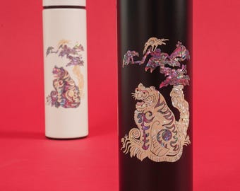 FEBRUARY MOUNTAIN Korean Mother of Pearl Magpie and Tiger Tumbler - Unique Gift for Tea & Coffee Lovers