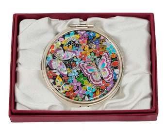 Mother of Pearl Butterfly Compact Mirror - Floral Makeup Accessory for Purse, Ideal Women’s Gift for Birthday, Christmas