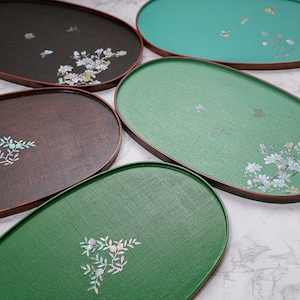 FEBRUARY MOUNTAIN Mother of Pearl Handmade Wooden Lacquered tray Oval Plate, Wood Key Tray, Wood Serving Tray, Modern Wood Tray