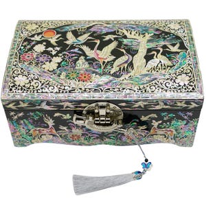 FEBRUARY MOUNTAIN Mother of Pearl lockable jewelry box with Key Luxury Wooden Storage box Unique gift ideas for Women Mothers day Birthday