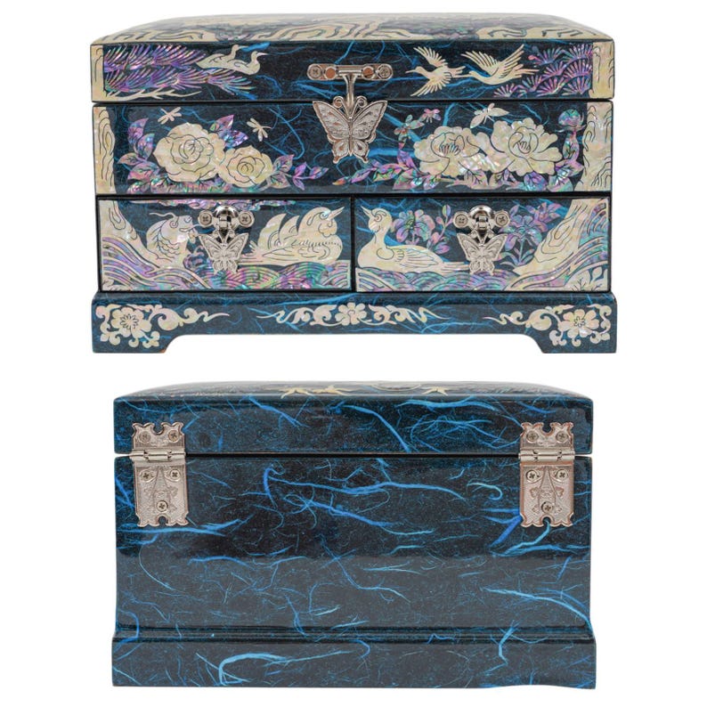 FEBRUARY MOUNTAIN Mother of Pearl Jewelry Box – Korean Crane & Floral ...