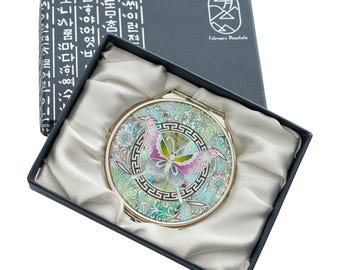 Mother of Pearl Compact Mirror - Colorful Pocket Mirror for Makeup, Portable Purse Accessory, Unique Gift for Women, Birthday and Christmas