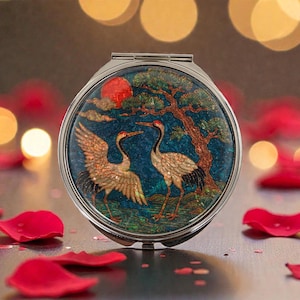 FEBRUARY MOUNTAIN  Mother of Pearl Compact Mirror, Floral Butterfly Bird Designs, Elegant Gift for Women, 53 Design Options