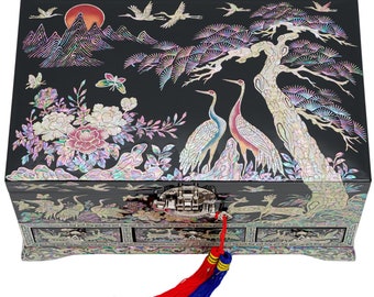 FEBRUARY MOUNTAIN Traditional Korean Crane Art Lockable Jewelry Box - Secure Storage Unique Gifts for Women Birthday Mother's day Christmas