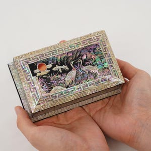 FEBRUARY MOUNTAIN Mother of Pearl Trinket Box Business Card Holder Ring Box Keepsake Gift Wedding Anniversary Birthday Gift for Men Women