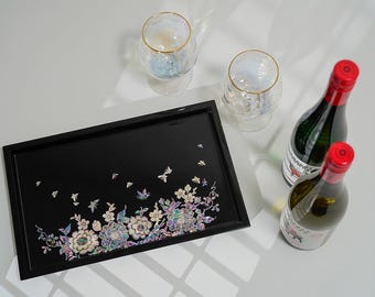 February Mountain Mother of Pearl Tray Serving Tray Unique Design jewelry and coffee tray with modern design valet tray organizer
