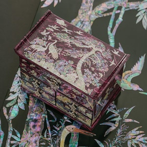 February Mountain Mother of Pearl Jewelry Box - Jewelry Storage Box for Women, Features Spacious Drawers Birthday gifts, Christmas gifts