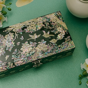 February Mountain Floral Mother of Pearl Jewelry Box - Handcrafted Elegance Gifts for Women