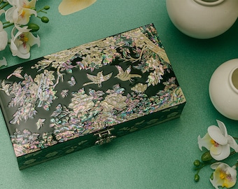 February Mountain Floral Mother of Pearl Jewelry Box - Handcrafted Elegance Gifts for Women