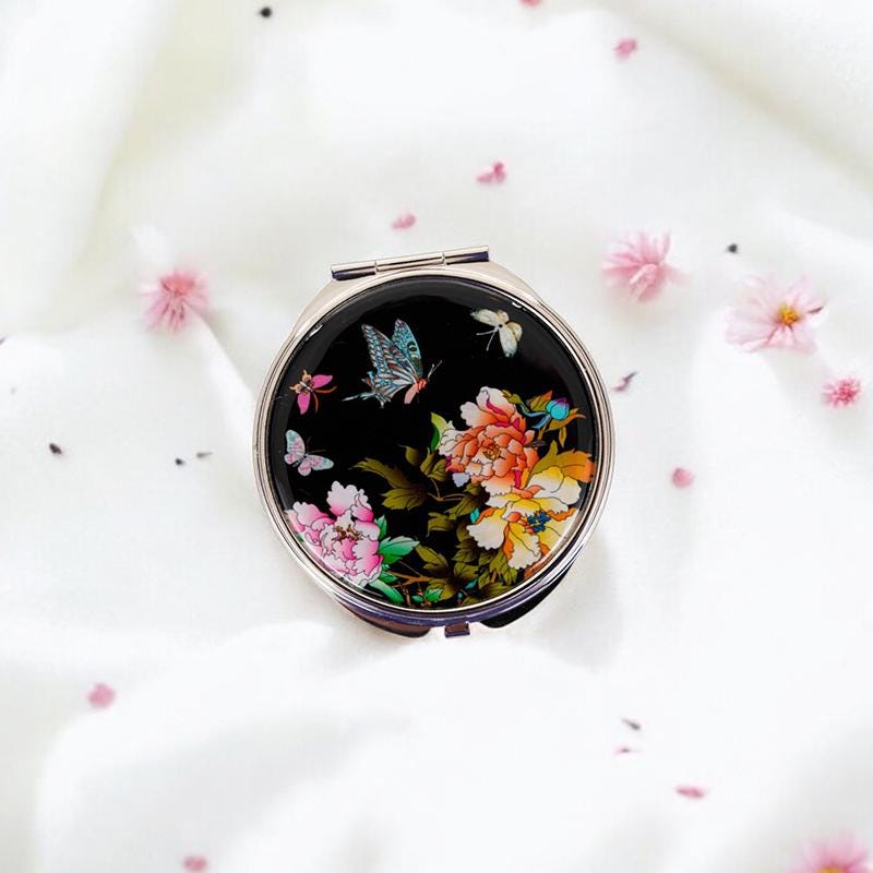 FEBRUARY MOUNTAIN  Korean Mother-of-Pearl Compact Mirror  Butterfly Design, Elegant Portable Makeup Mirror with Gift Box Gifts for Women