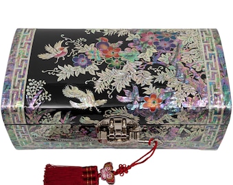 February Mountain Mother of Pearl Jewelry Box with lock and key Lacquer Finish – Handcrafted Korean Art – Two-Layered Organizer
