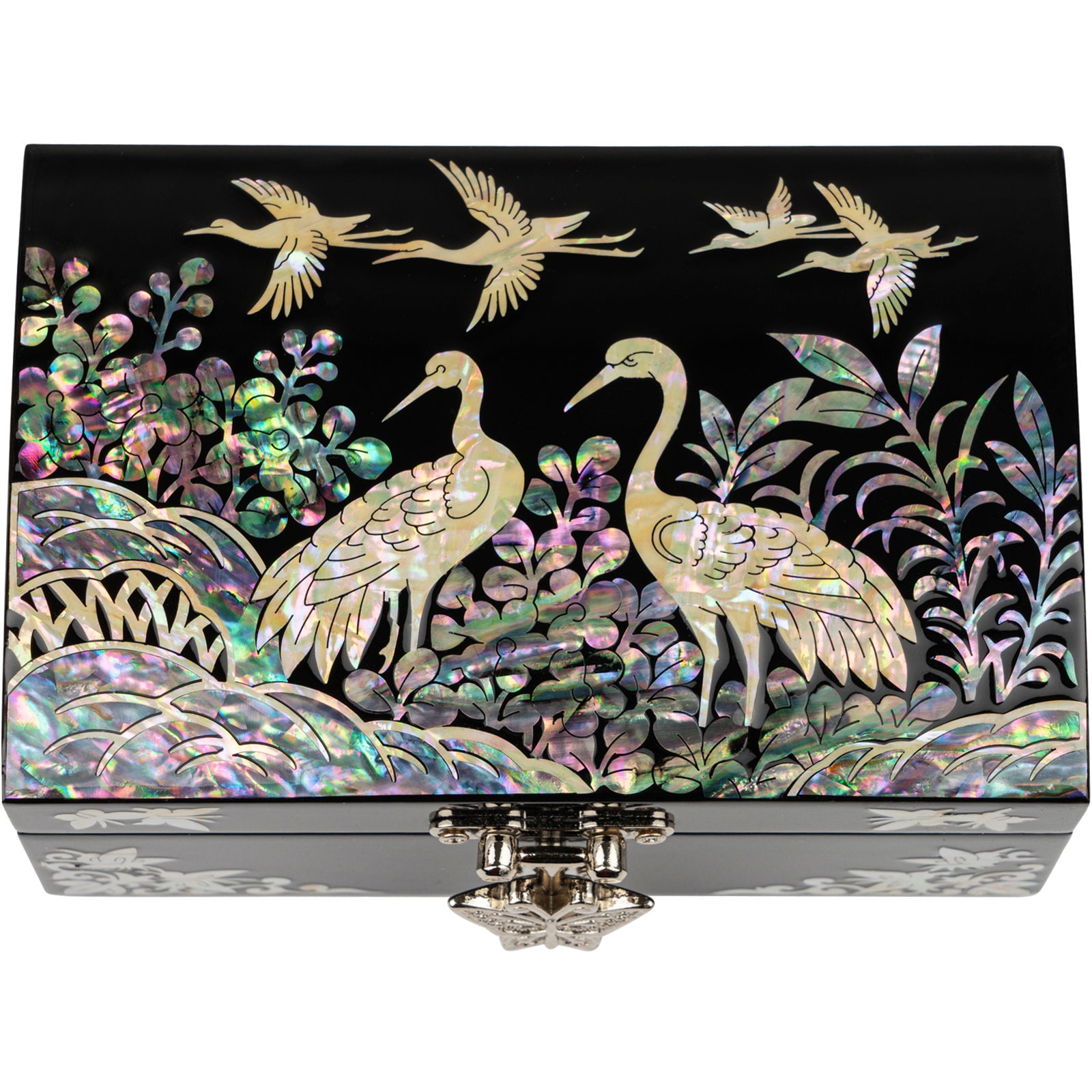 FEBMT マザーオブパール ジュエリーボックス 鶴と花柄 韓国漆器 リング
