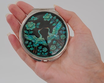 FEBRUARY MOUNTAIN  Korean Mother-of-Pearl Compact Mirror Blossom Design, Portable Makeup Mirror with Gift Box Birthday Gifts for Women