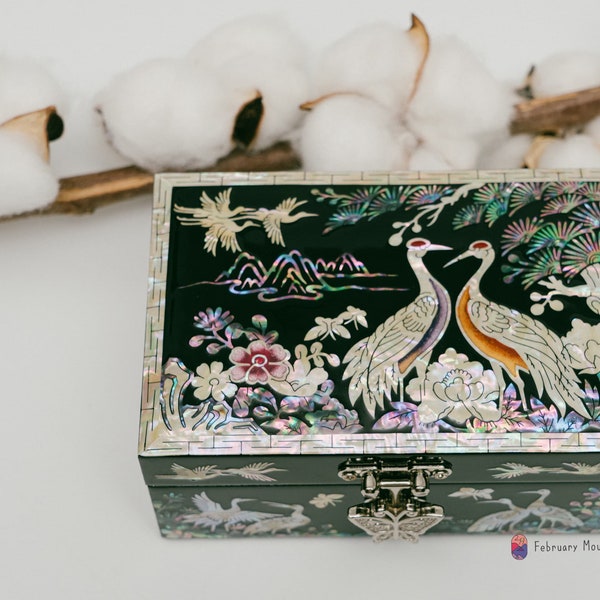 February Mountain Mother of Pearl Small Jewelry Box for women - Handmade Made in Korea - Unique Gift ideas for Mom,Girlfriend,Sister,Grandma