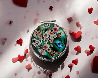 FEBRUARY MOUNTAIN  Korean Mother-of-Pearl Compact Mirror Butterfly Design, Elegant Portable Makeup Mirror with Gift Box Gifts for Women