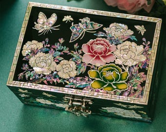韓国の羅田漆器筆箱セット、螺鈿細工、鶴と竹のデザイン - Etsy 日本