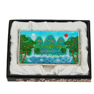 Porte-cartes de visite traditionnel coréen en métal gravé Hangul - Cadeau accessoire de bureau élégant pour homme et femme