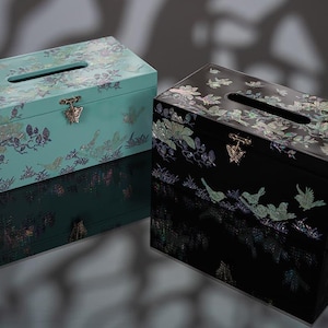 Caja de pañuelos o caja de almacenamiento de nácar coreano con detalle de mariposa en azul menta o negro: organizador decorativo hecho a mano