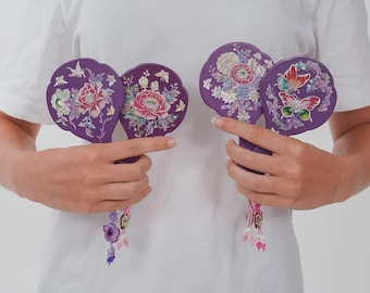 Traditional Korean Purple Hand Mirror with Mother of Pearl – Elegant Birthday, Wedding, Anniversary, Christmas, Valentine’s Day Gift