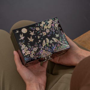 FEBRUARY MOUNTAIN Mother of Pearl Jewelry Box with Ring Tray Gift for women who has everything Handmade Decorative box with lid Mother's day