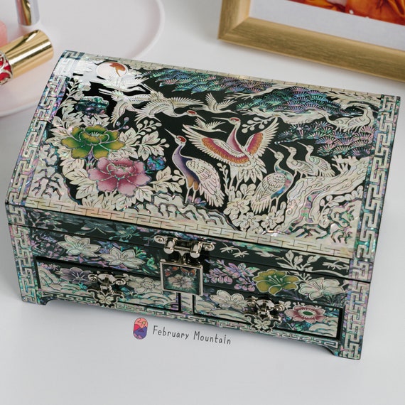 February Mountain Korean Mother Of Pearl Jewelry Box With 2 Etsy Uk