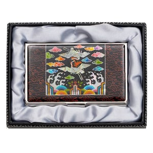 Portatarjetas de presentación para escritorio ejecutivo: elegante incrustación de nácar, diseño de grulla coreana, obsequio corporativo de primera calidad, accesorio para hombres y mujeres