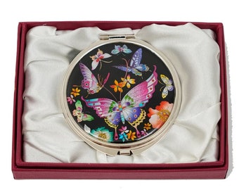 Mother of Pearl Compact Mirror - Colorful Pocket Mirror for Makeup, Portable Purse Accessory, Unique Gift for Women, Birthday and Christmas