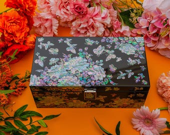 FEBRUARY MOUNTAIN Mother of Pearl Box with Tray - Beautiful gifts for women HANDMADE Wooden Box Gift ideas for mom Mother's day, Birthday