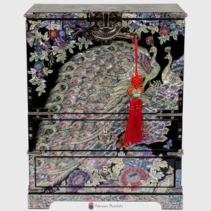 February Mountain Large Vertical Jewelry Box - Mother of Pearl Inlay w/ Lacquer Finish - Meticulous Korean Art
