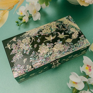 FEBRUARY MOUNTAIN Mother of Pearl Jewelry Case – Luxury Gift for Women, Christmas & Birthday Present, Velvet Lined Jewelry Organizer Box