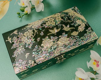 FEBRUARY MOUNTAIN Mother of Pearl Jewelry Case – Luxury Gift for Women, Christmas & Birthday Present, Velvet Lined Jewelry Organizer Box