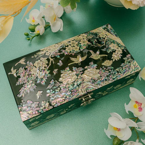FEBRUARY MOUNTAIN - Coffret à bijoux en nacre - Cadeau de luxe pour femme, cadeau de Noël et d'anniversaire, boîte à bijoux doublée de velours