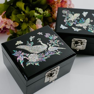 Februar Berg Perlmutt Pfau MINI Schmuck Box - Organizer für Ohrring Halskette Ring & Armband Schmuck Display Aufbewahrungskoffer