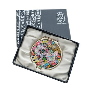 Compacte spiegel parelmoer vlinder - bloemen make-upaccessoire voor tas, ideaal damescadeau voor verjaardag, kerst