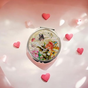 Espejo compacto de nácar: espejo de bolsillo colorido para maquillaje, accesorio portátil para bolso, regalo único para mujeres, cumpleaños y Navidad