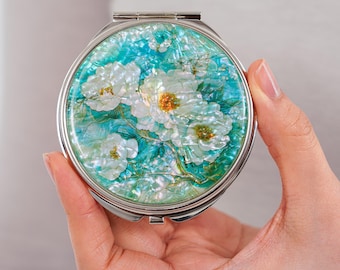 FEBRUARY MOUNTAIN  Korean Mother-of-Pearl Compact Mirror  Butterfly Design, Elegant Portable Makeup Mirror with Gift Box Gifts for Women