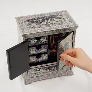 Caixa de joias grande February Mountain em madrepérola - Interior luxuoso em veludo com três mini gavetas - Arte coreana meticulosa - Caixa de madeira