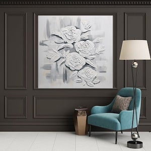 Original Sculpture textured painting roses on stretched canvas wall art unique large texture paste flowers modern art 3d art large