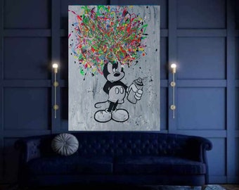 original Large Mickey Mouse graffiti Banksy monopoly Abstract original colorful painting stretched canvas modern art texture handmade splash