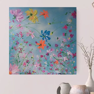 Original Extra Large Flowers textured oil painting meadow on stretched canvas wall art unique texture paste modern art 3d art hand painted